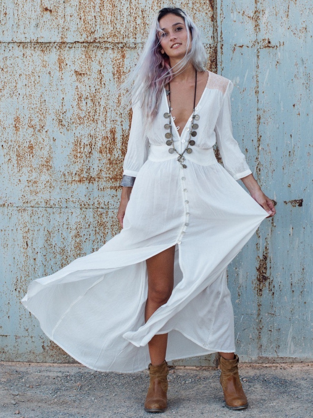 HANAMER  NAYELI BUTTON FRONT BOHO MAXI DRESS